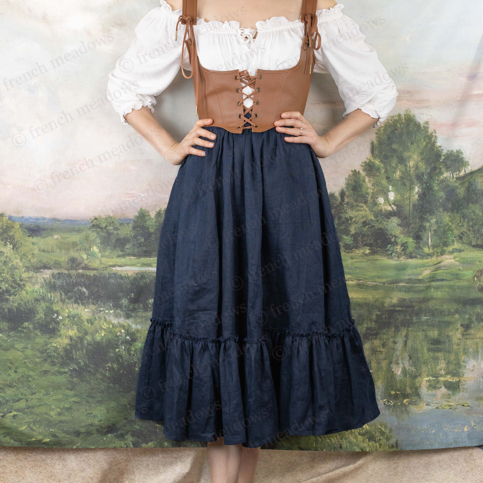 Navy Blue Linen Midi Skirt | Ruffle Hem Skirt French Meadows Navy Blue Linen Midi Skirt | Ruffle Hem Skirt French Meadows