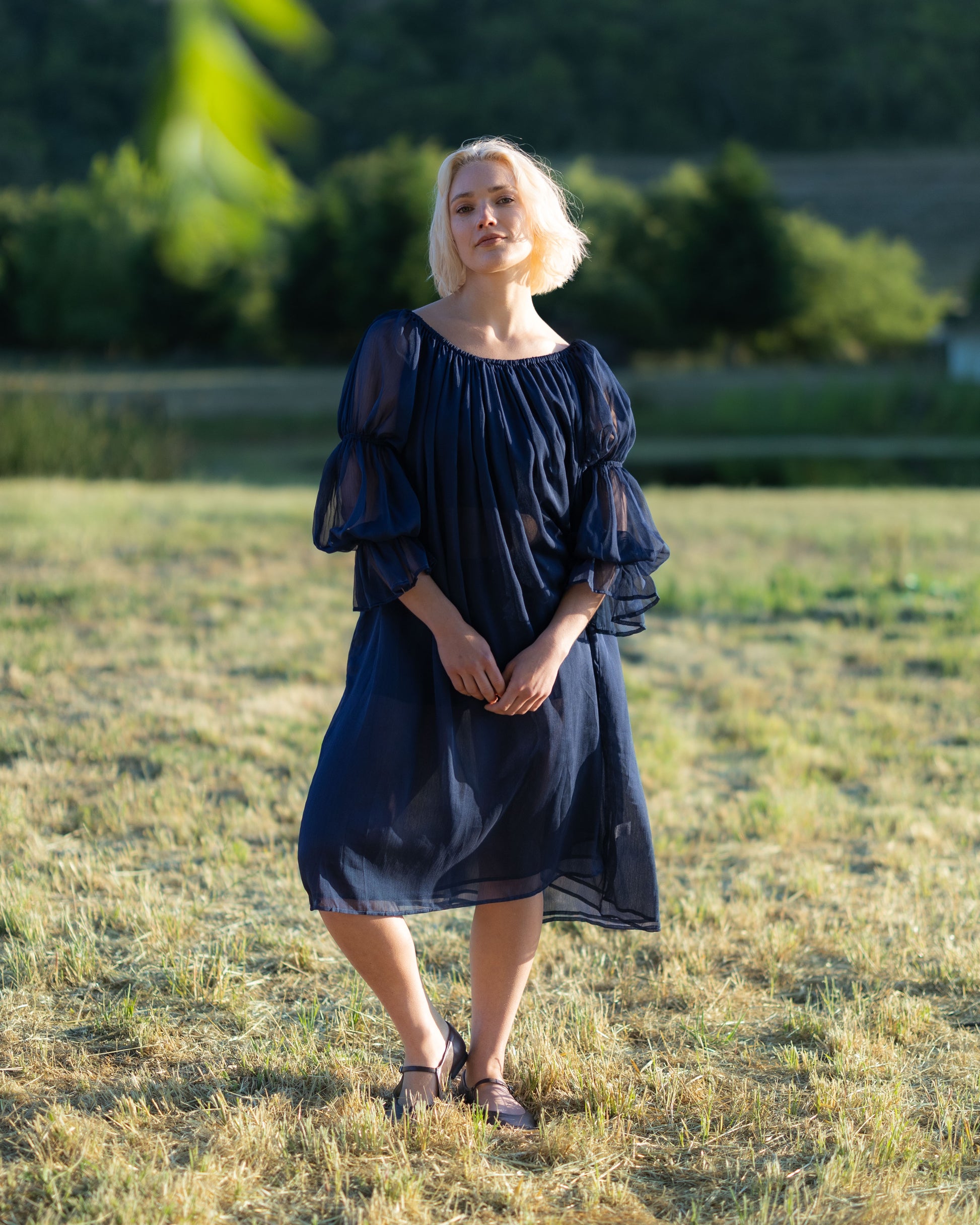 Navy Blue Chiffon Chemise | Sheer Renaissance Faire Dress M Navy Blue Chiffon Chemise | Sheer Renaissance Faire Dress M