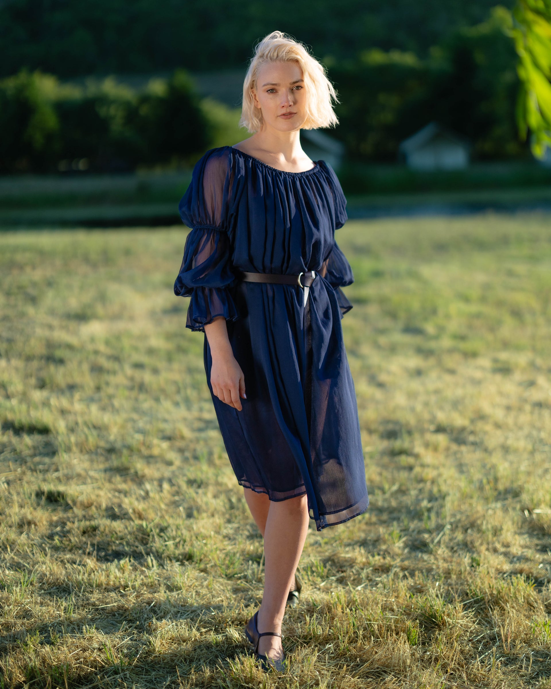 chemise dress Navy Blue Chiffon night look Go With The Flow Size (US):S Features: Back Opening