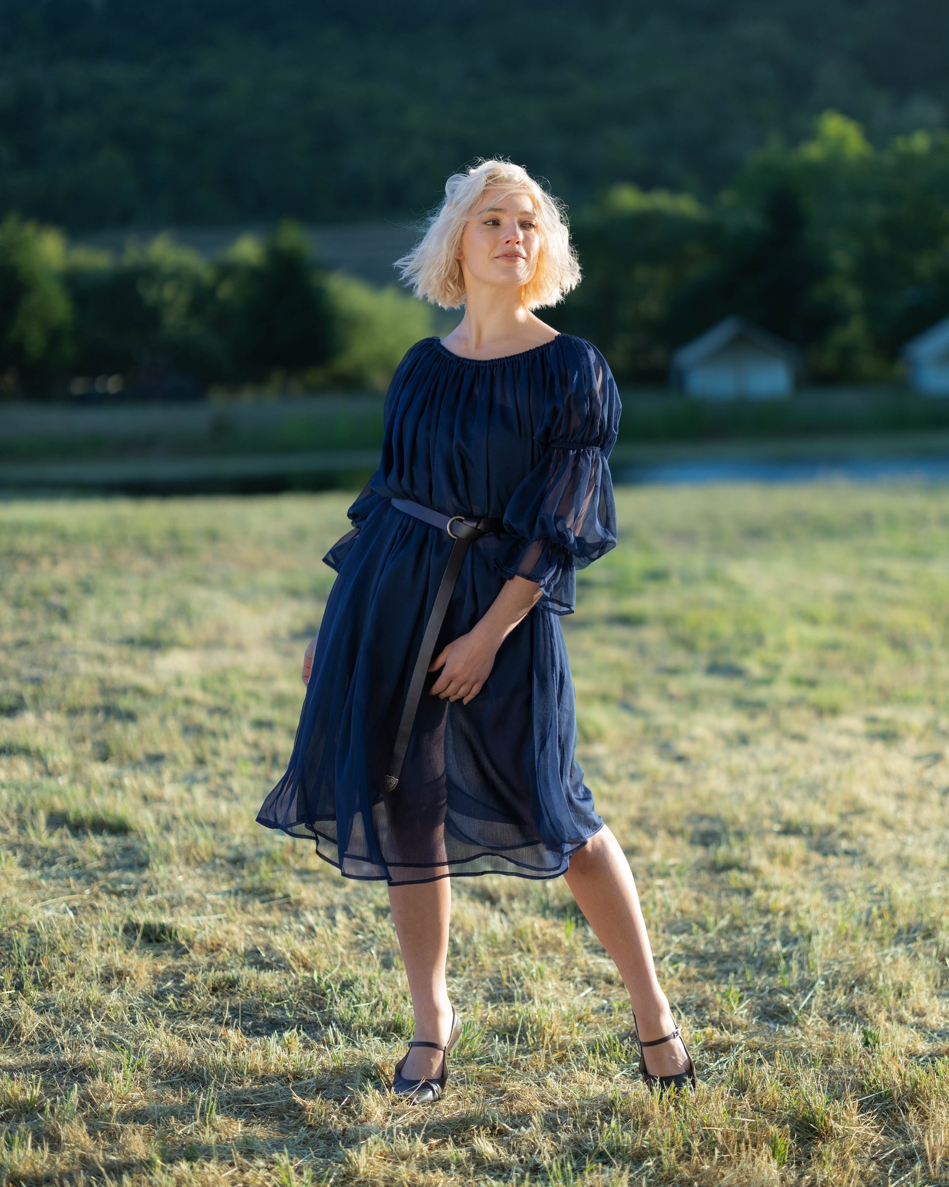 Navy Blue Chiffon Chemise | Sheer Renaissance Faire Dress French Meadows Navy Blue Chiffon Chemise | Sheer Renaissance Faire Dress French Meadows