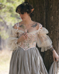 Handmade Pink Gold and Green Jacquard Corset