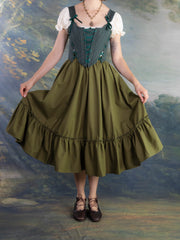 Olive Green Linen Midi Skirt