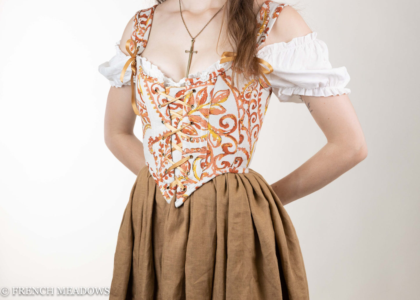 READY TO SHIP Falling Leaves Orange and Gold Paisley Renaissance Corset