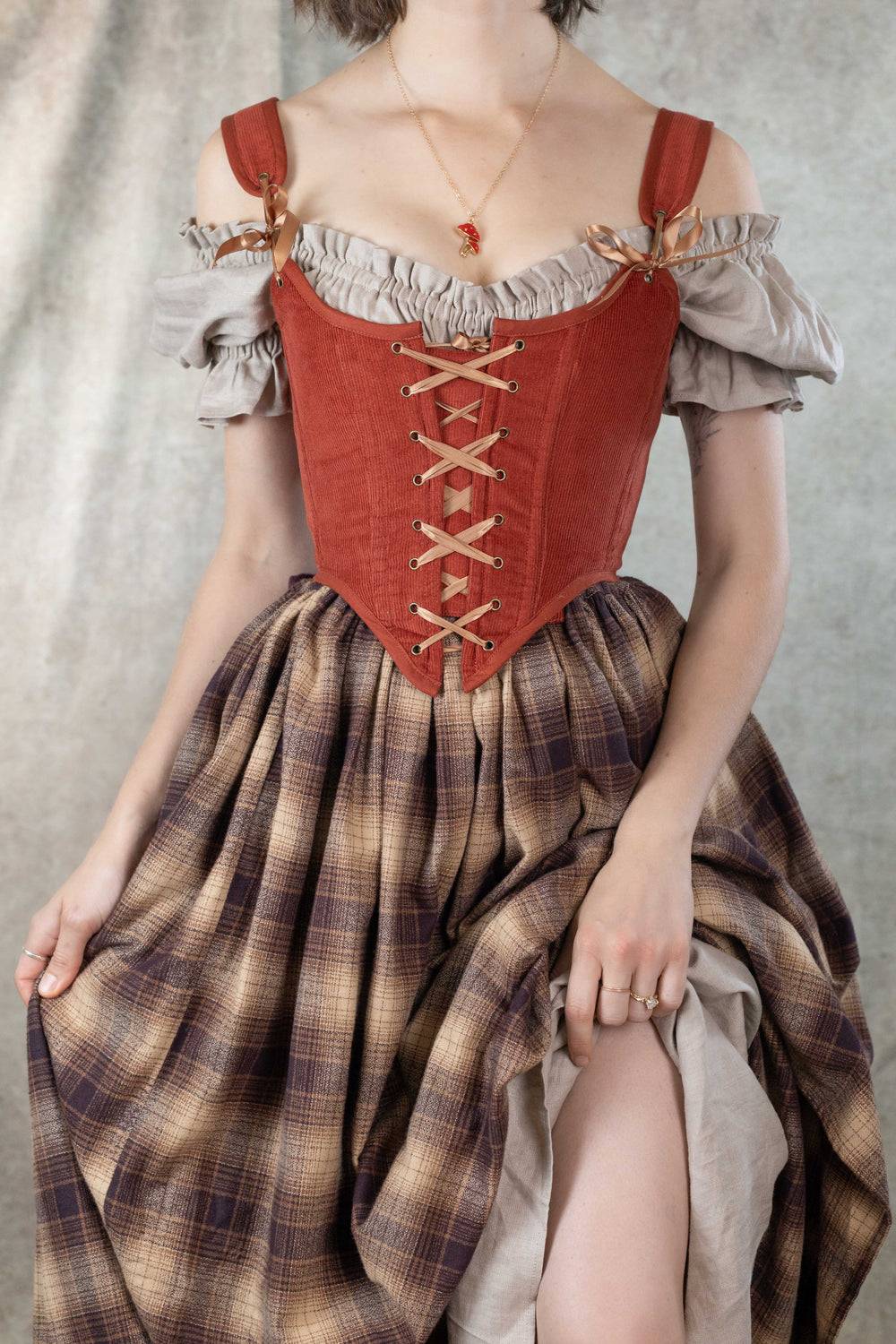 Handmade Burnt Orange Corduroy Renaissance Corset