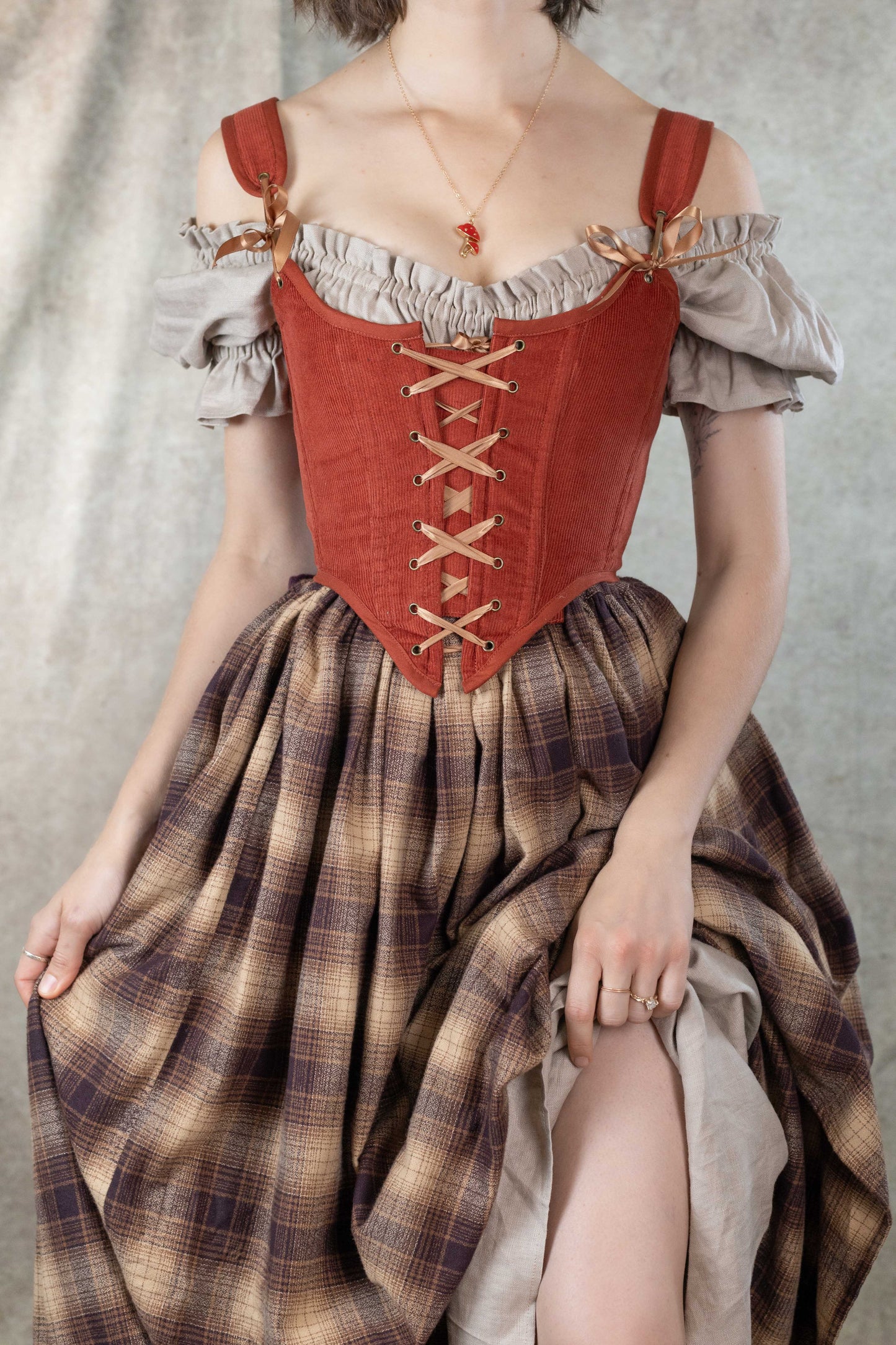 Handmade Burnt Orange Corduroy Renaissance Corset