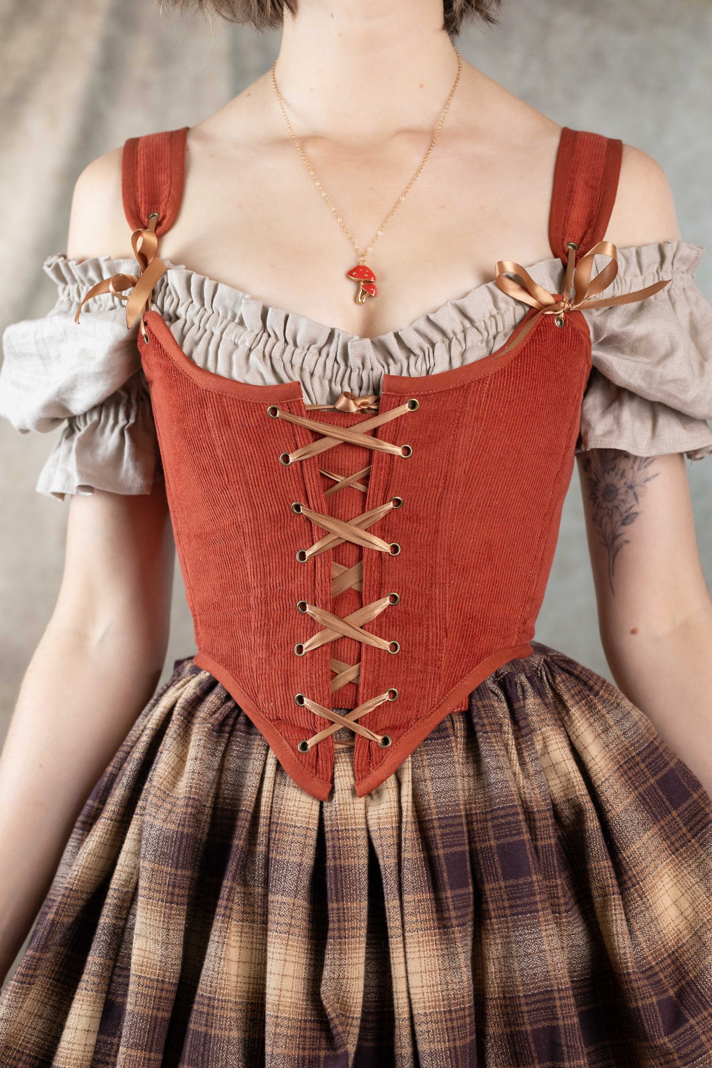Handmade Burnt Orange Corduroy Renaissance Corset