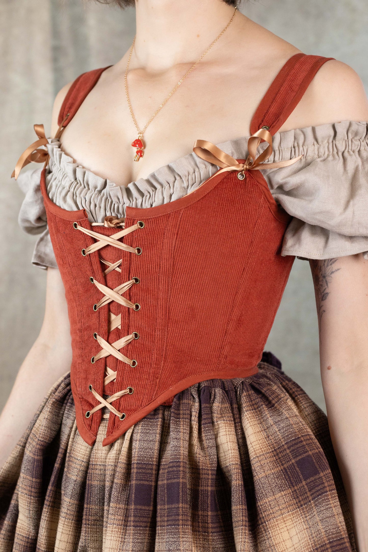 Handmade Burnt Orange Corduroy Renaissance Corset