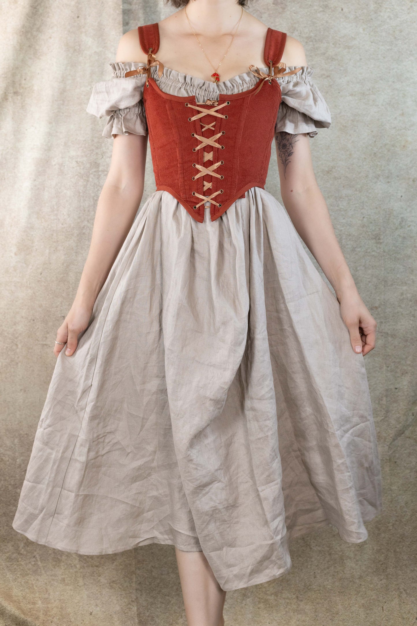 Handmade Burnt Orange Corduroy Renaissance Corset
