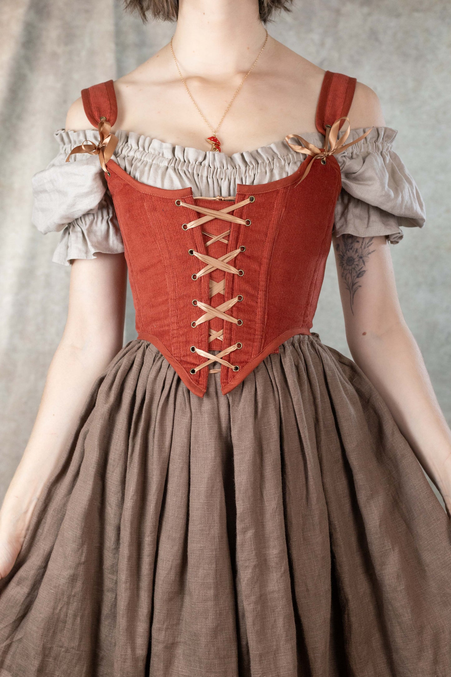 Handmade Burnt Orange Corduroy Renaissance Corset