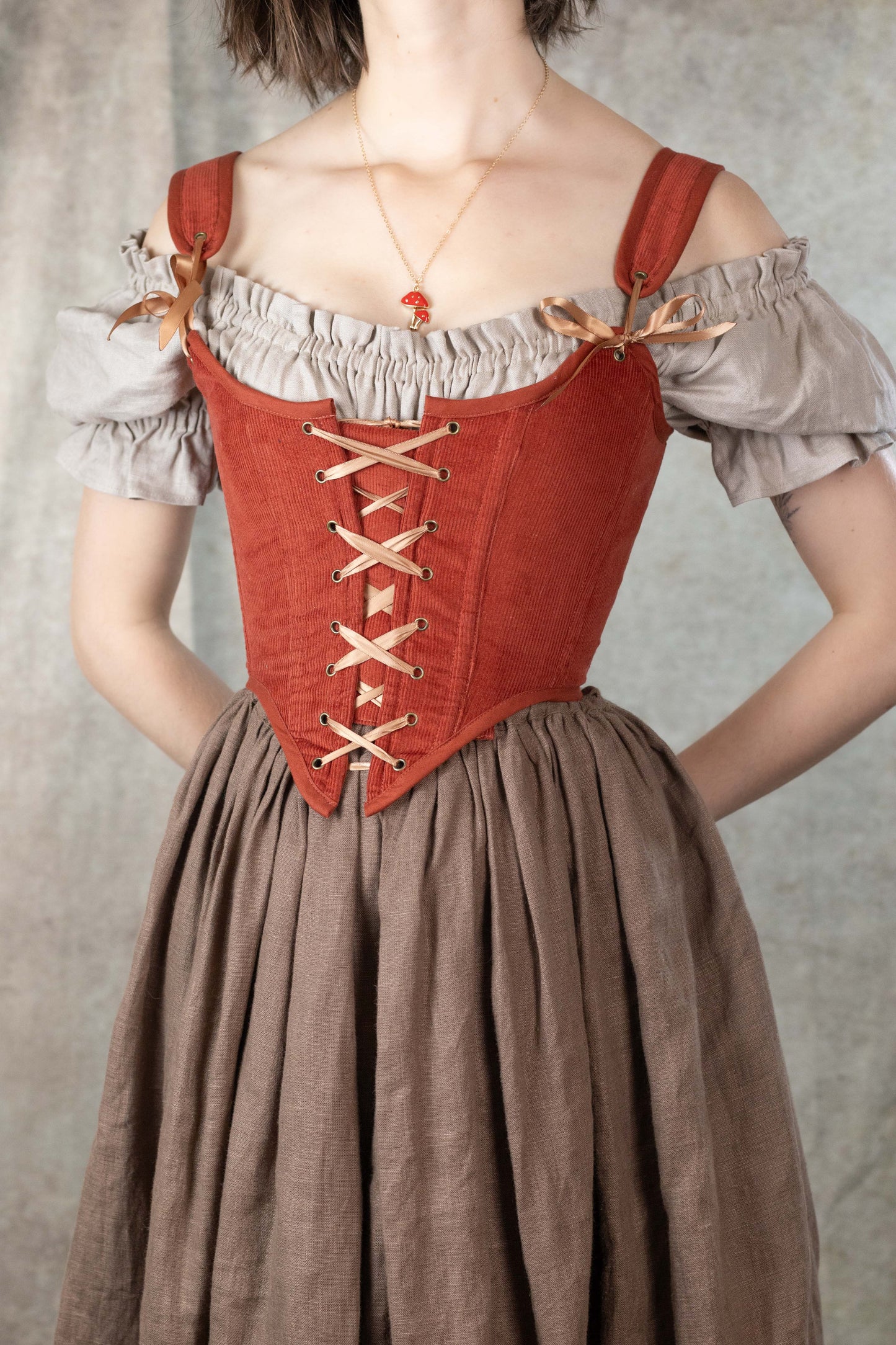 Handmade Burnt Orange Corduroy Renaissance Corset
