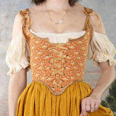 Handmade Orange Floral Jacquard Corset
