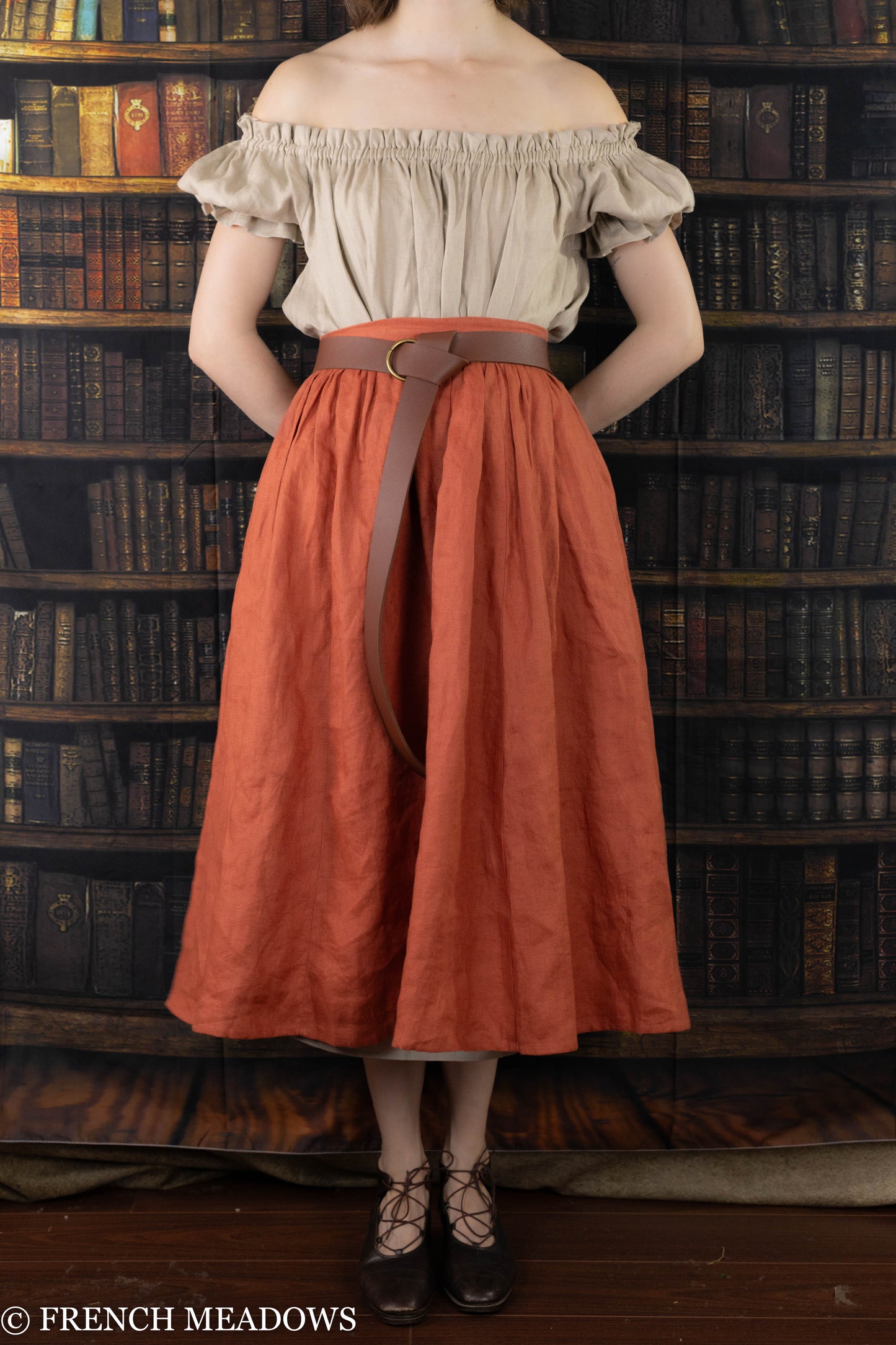 Persimmon Orange Linen Midi Skirt - Final Sale