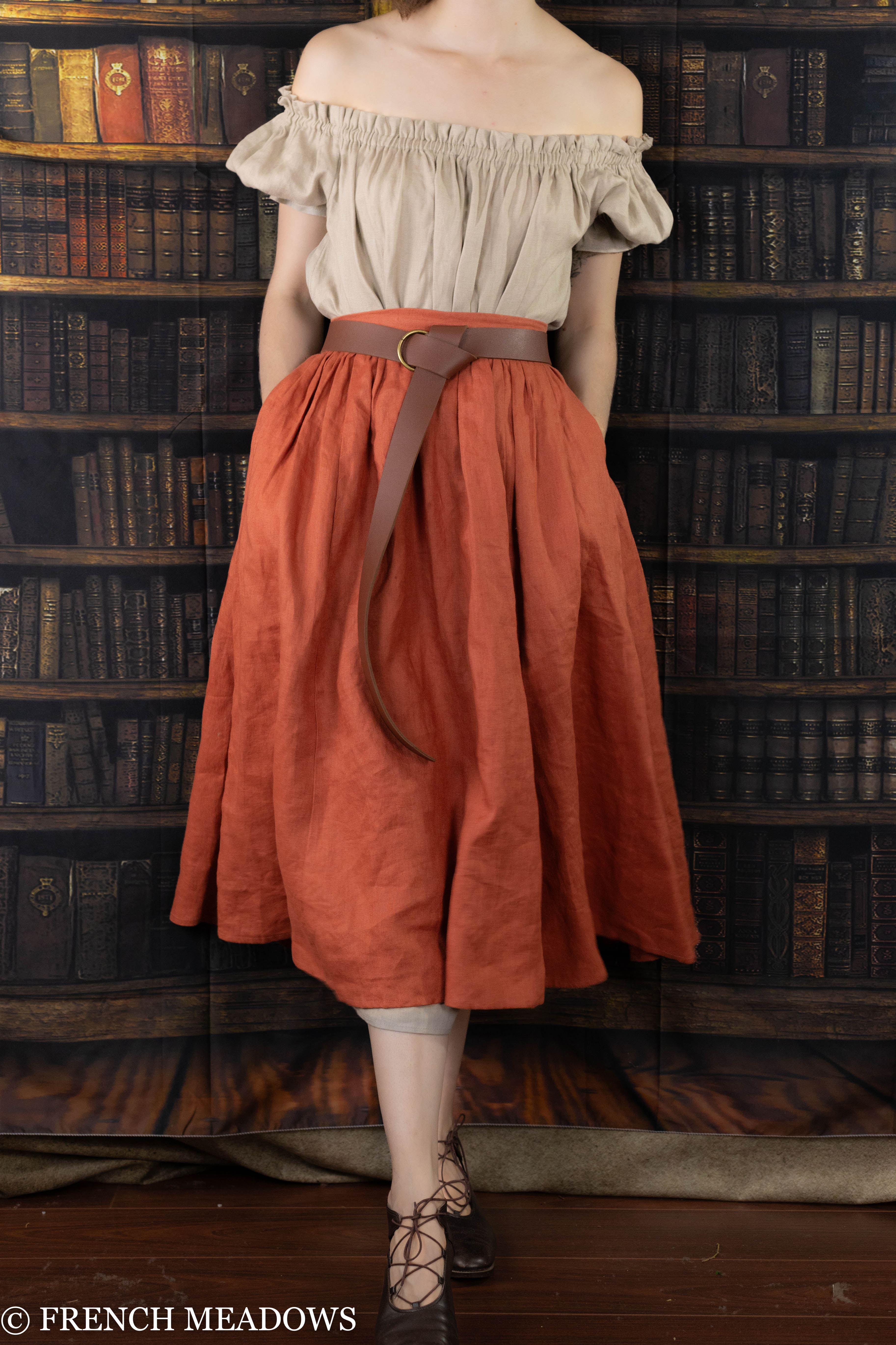 Hand painted orange linen top and authentic skirt