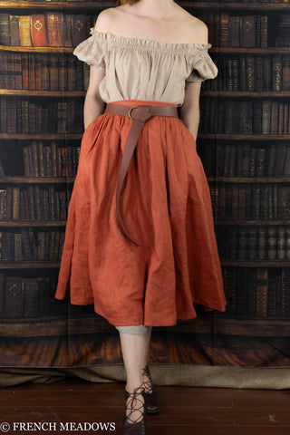 Persimmon Orange Linen Midi Skirt - Final Sale