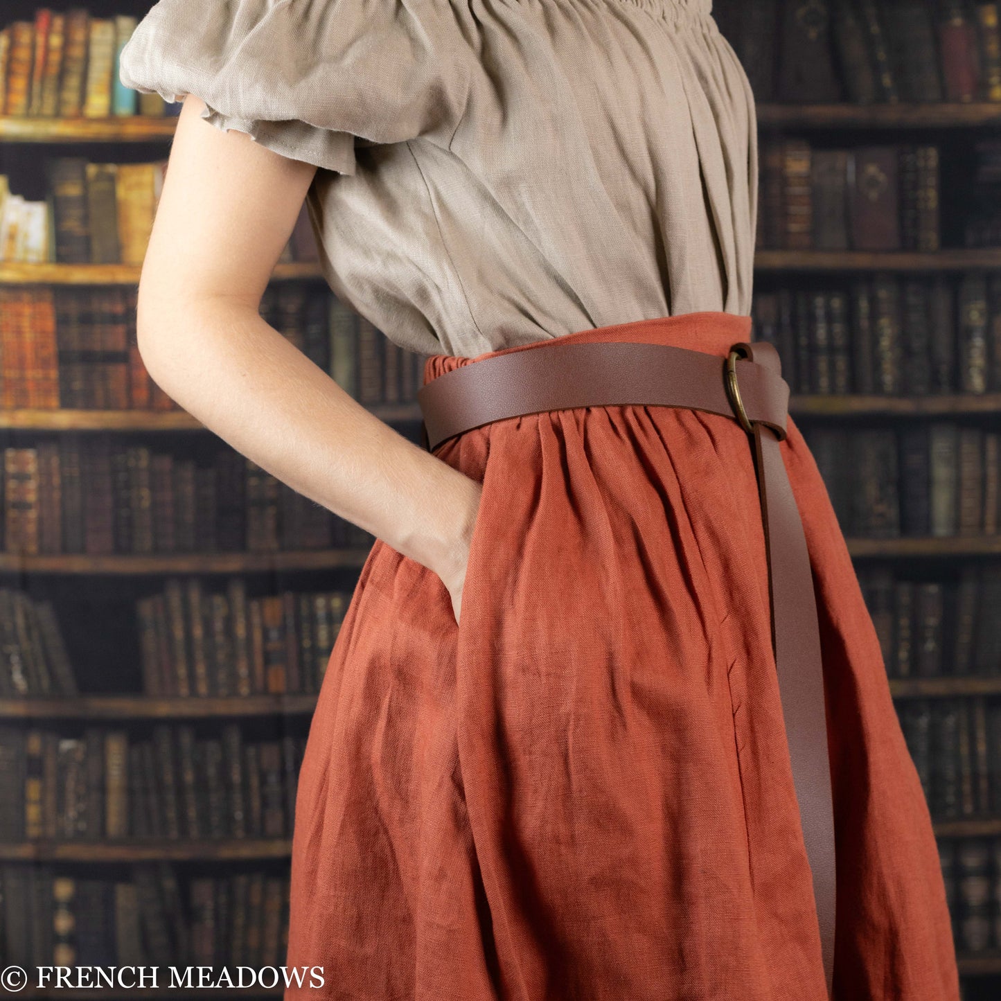 Persimmon Orange Linen Midi Skirt - Final Sale