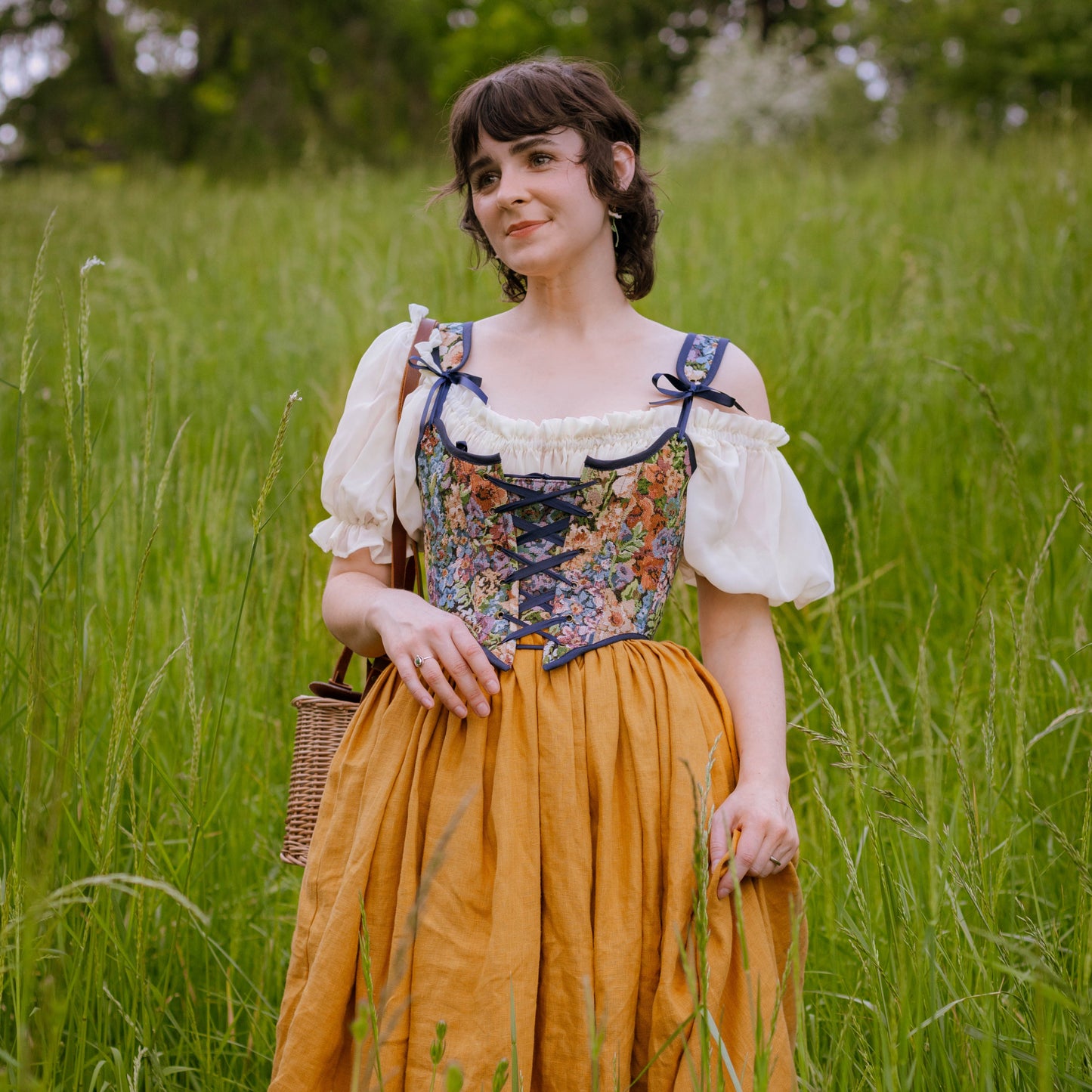 Handmade Blue Floral Tapestry Bodice