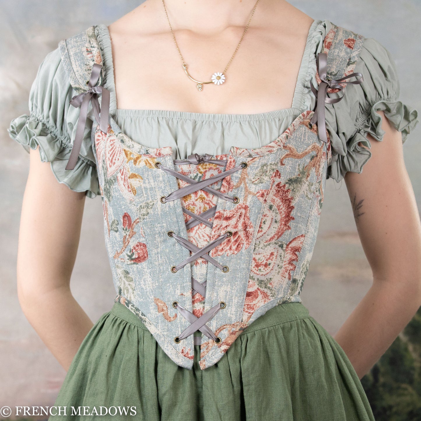 READY TO SHIP Parisian Blue Floral Renaissance Bodice