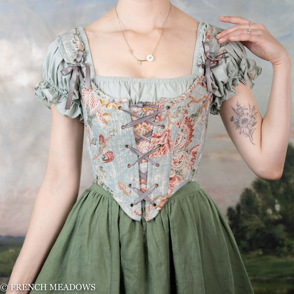 Handmade Parisian Blue Floral Renaissance Bodice