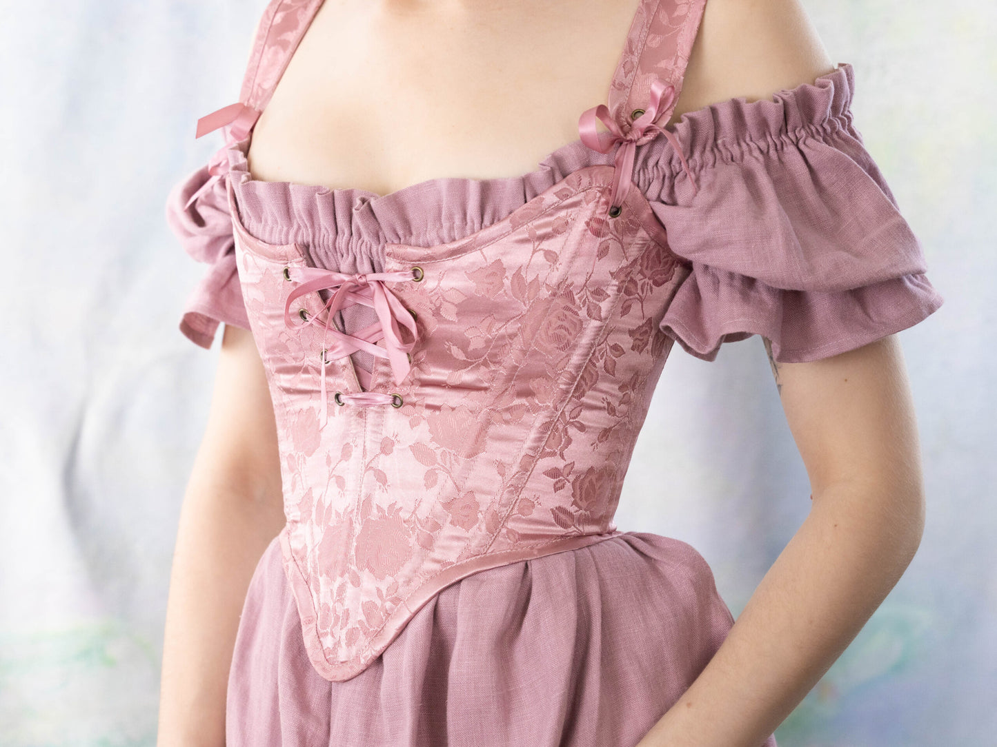 READY TO SHIP Pink Floral Satin Sarah Sanderson Corset