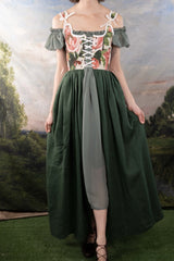 Handmade Pink and Green Floral Linen Corset Dress