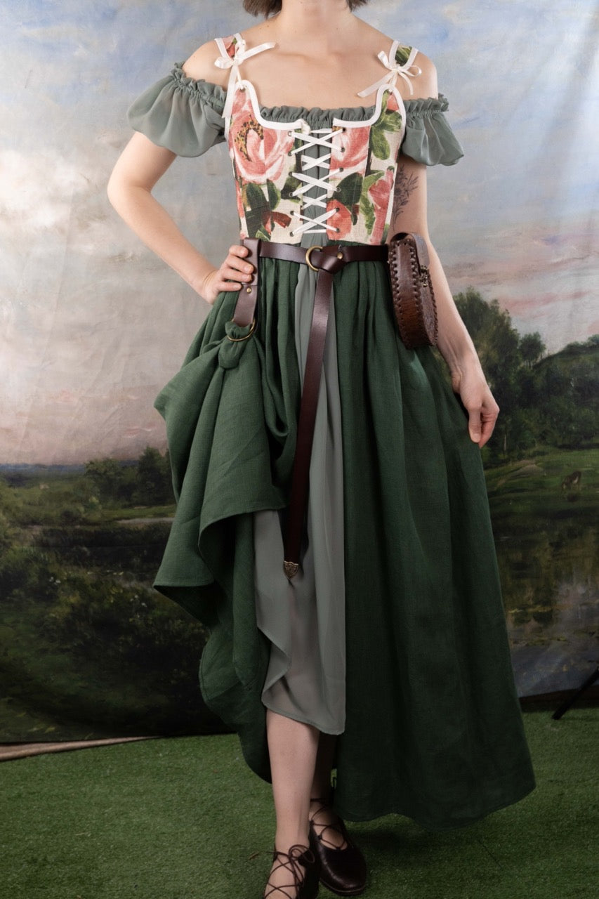 linen corset dress Handmade Pink and Green Floral 22 Handmade Pink and Green Floral