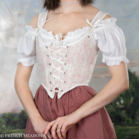 Handmade Pink and White Toile Renaissance Bodice