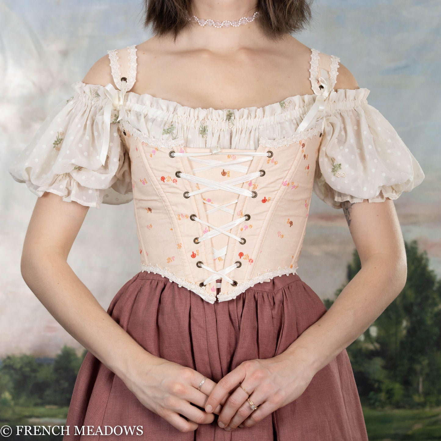 READY TO SHIP Ditsy Mushroom Renaissance Bodice