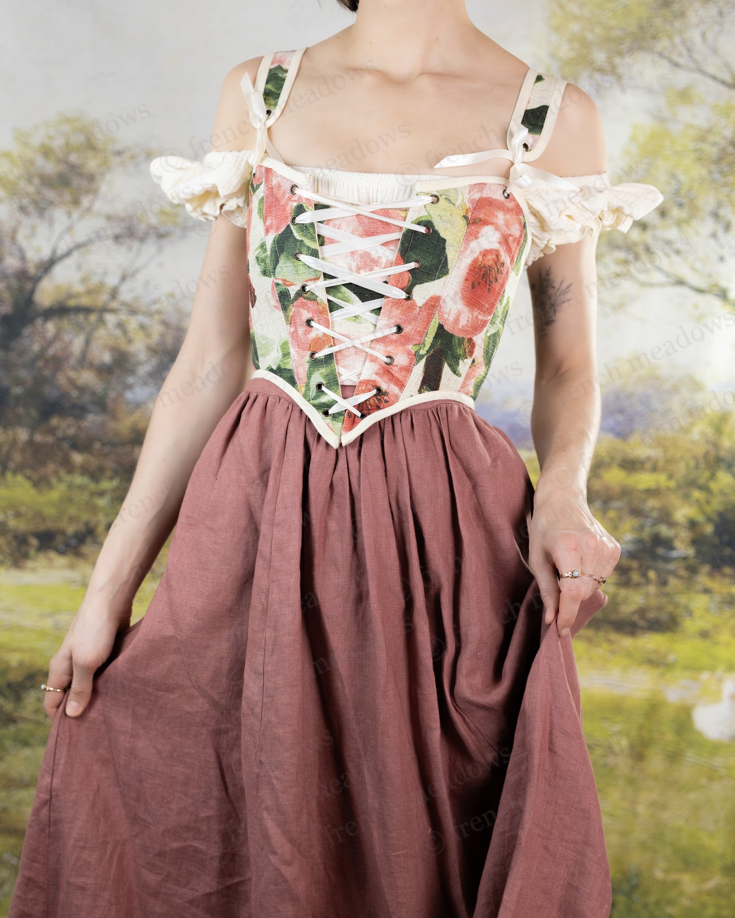 Pink Peony Floral Corset Top