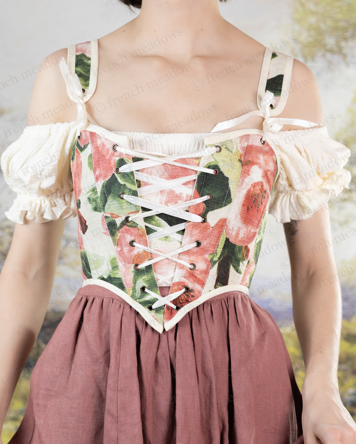 Pink Peony Floral Corset Top