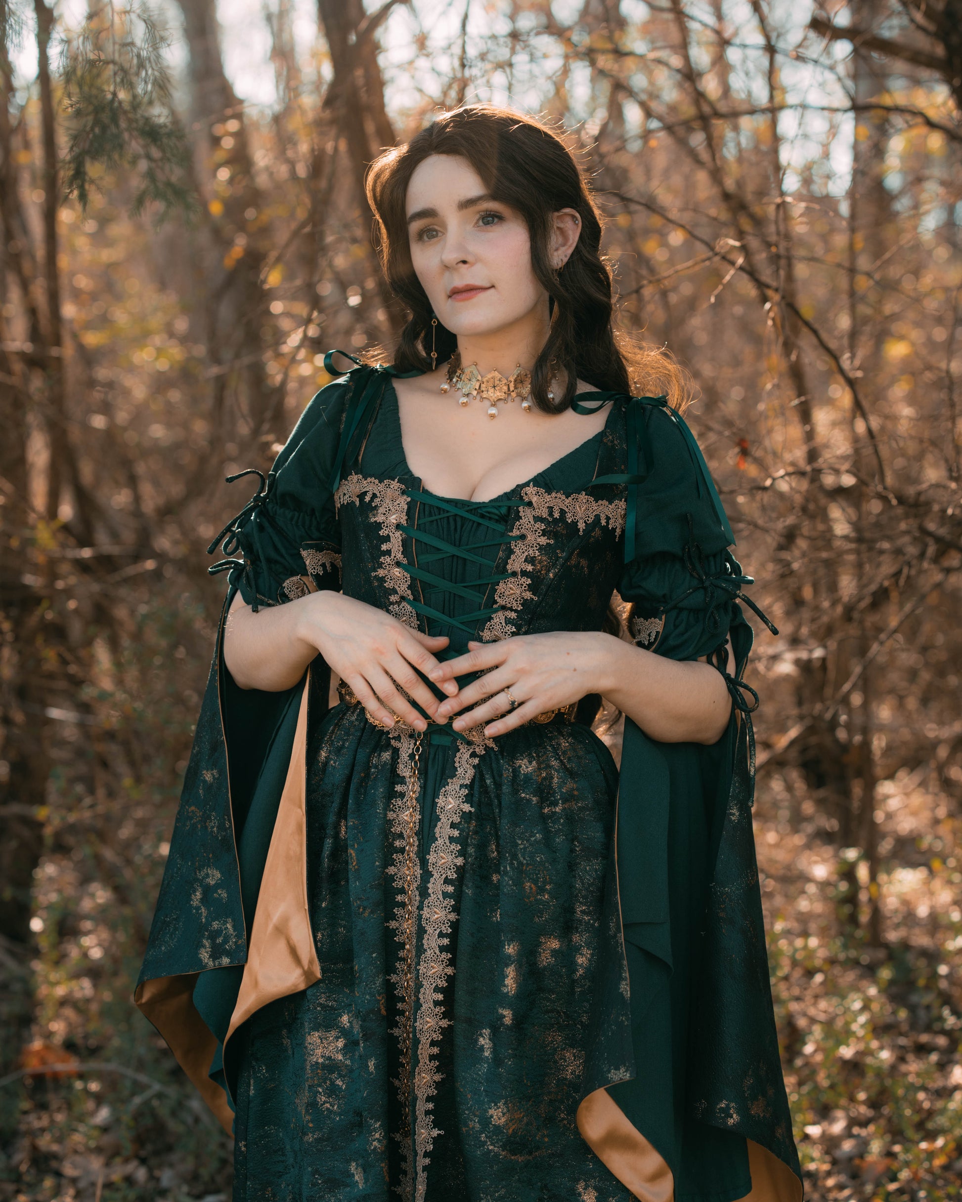 Dark Green Jacquard Corset Dress | Renaissance Dress French Meadows Dark Green Jacquard Corset Dress | Renaissance Dress French Meadows