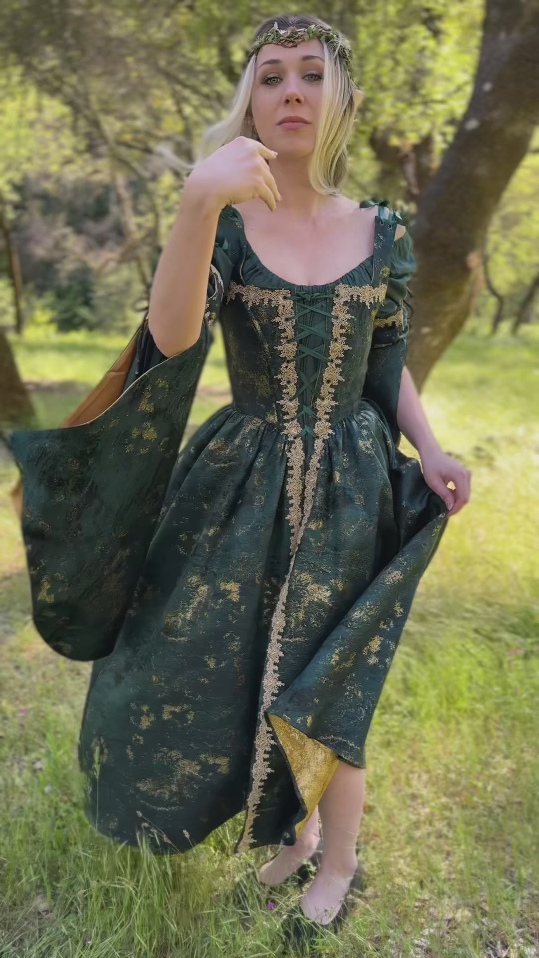 Dark Green Jacquard Corset Dress | Renaissance Dress French Meadows