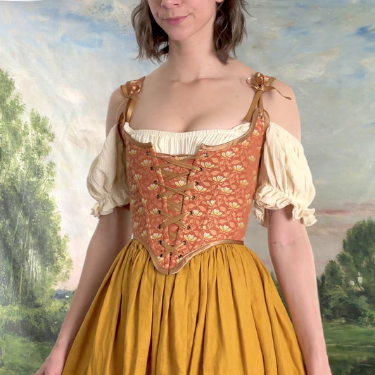 Handmade Orange Floral Jacquard Corset