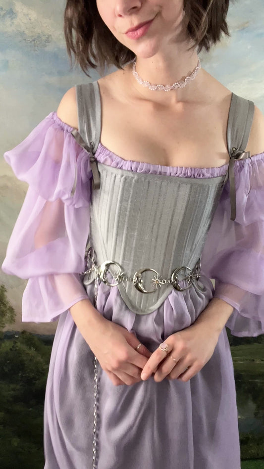 Handmade Silver Dupioni Tudor Stays