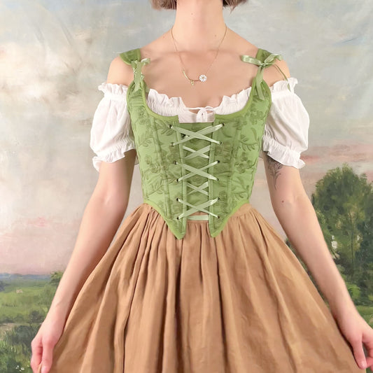 Handmade Moss Green Embroidered Floral Corset