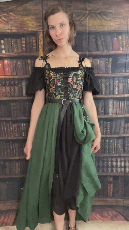 Handmade Black Botanical Corset Dress