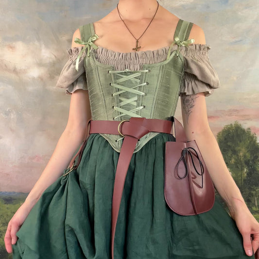 Handmade Sage Green Silk Corset