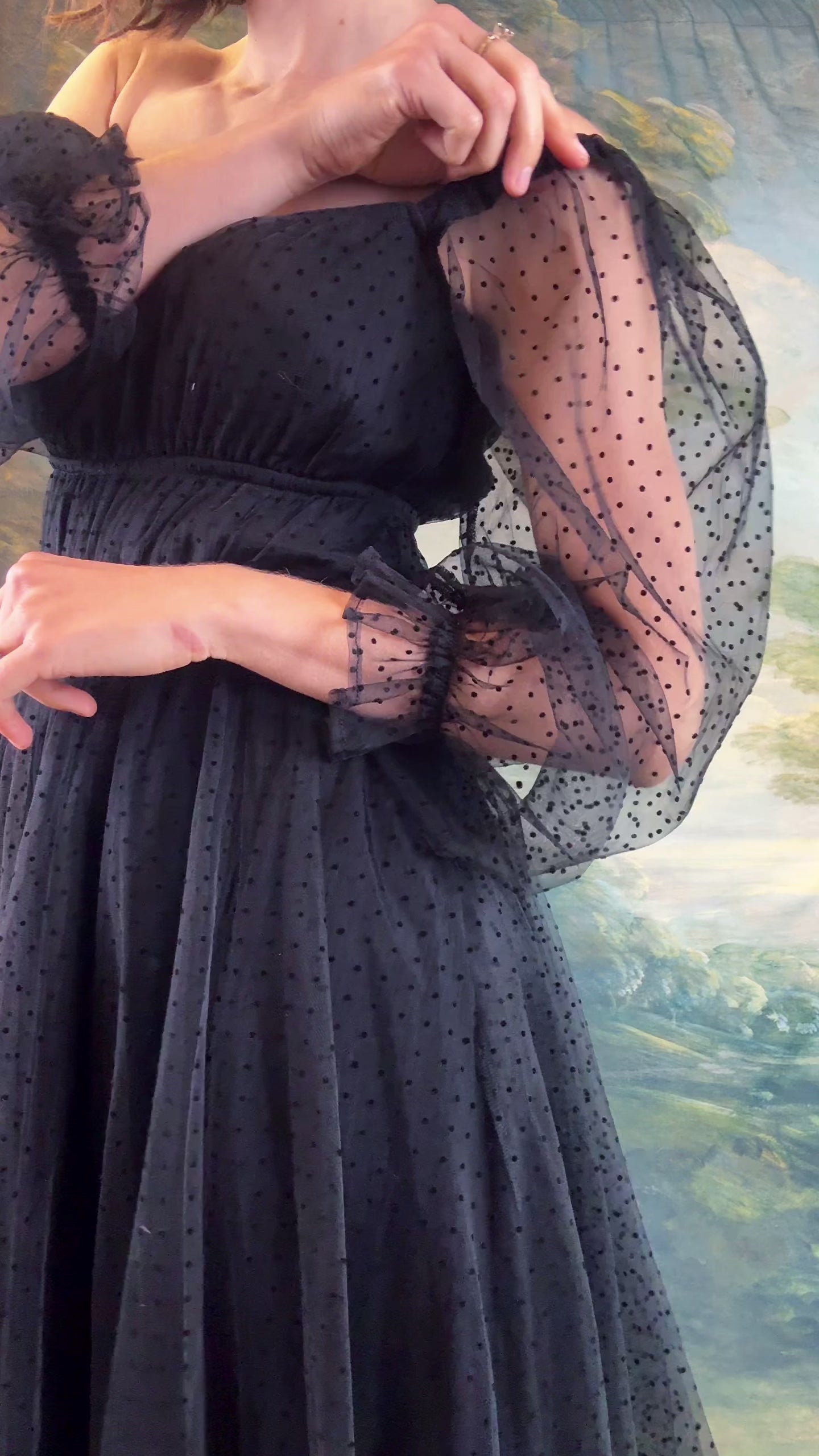 Black Tulle Dot Milkmaid Dress | French Meadows