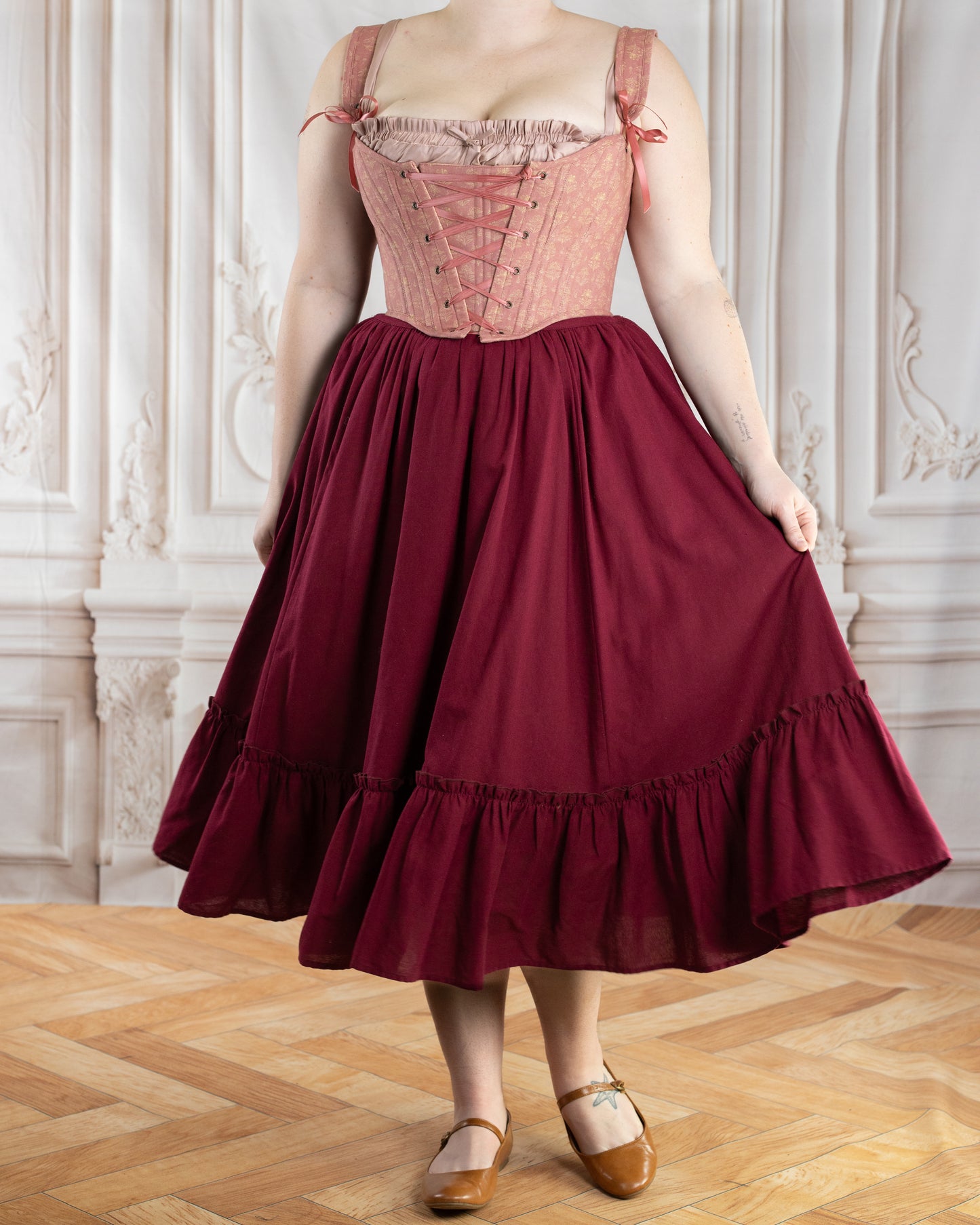 Raspberry Linen Ruffle Skirt