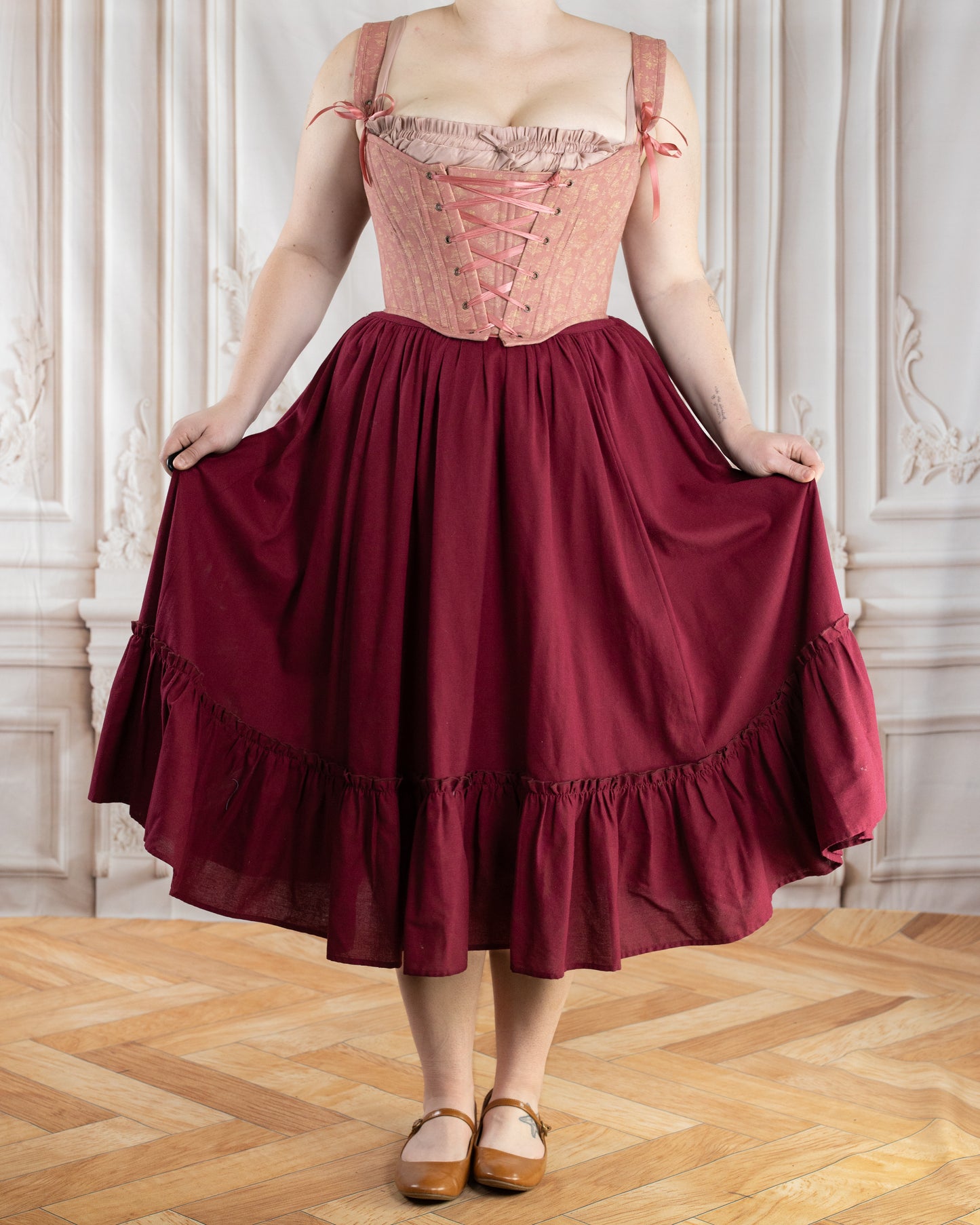 Raspberry Linen Ruffle Skirt