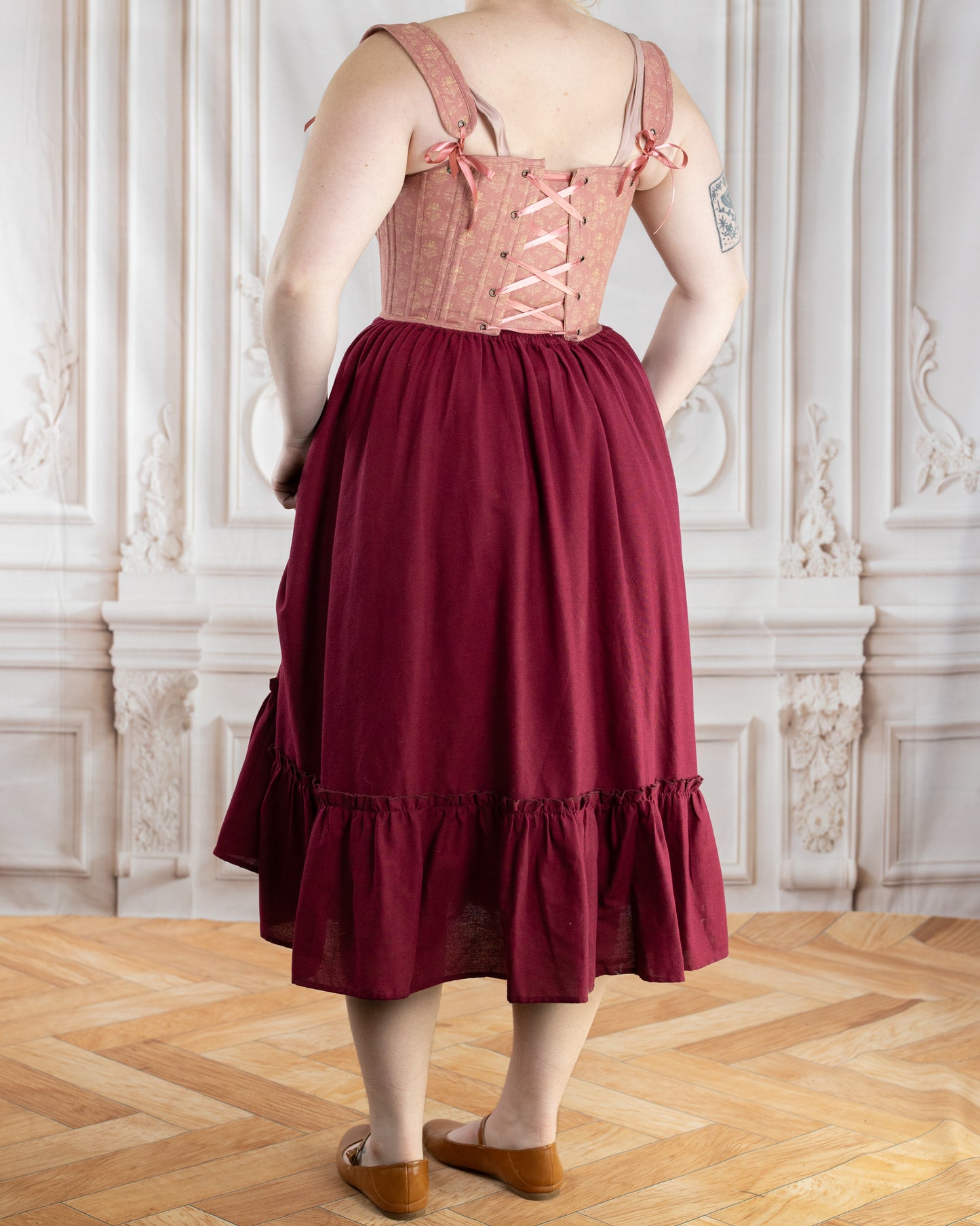 Raspberry Linen Ruffle Skirt