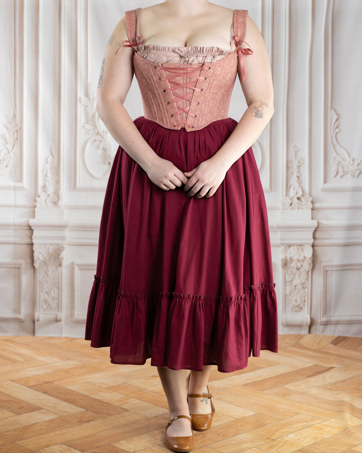 Raspberry Linen Ruffle Skirt