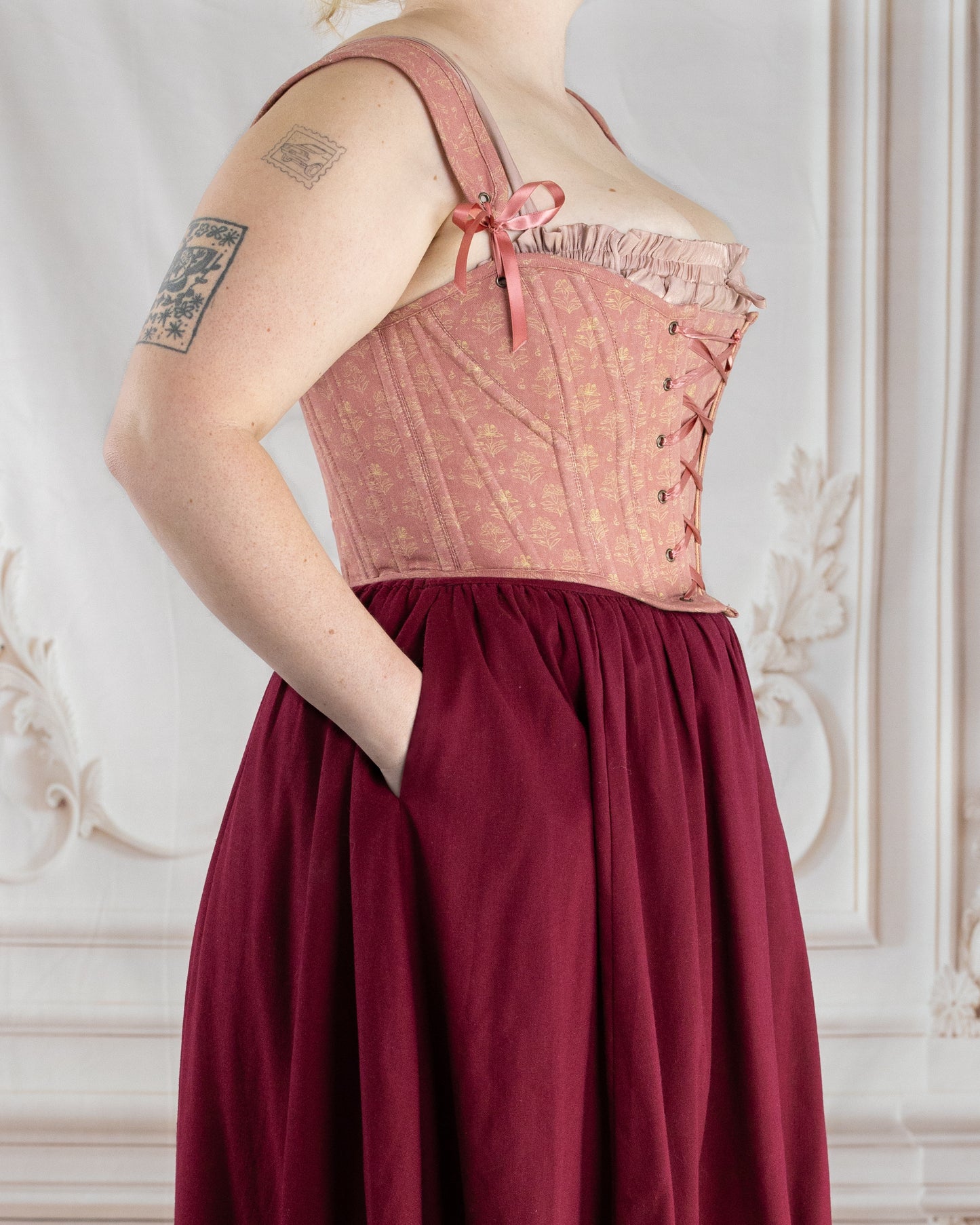 Raspberry Linen Ruffle Skirt