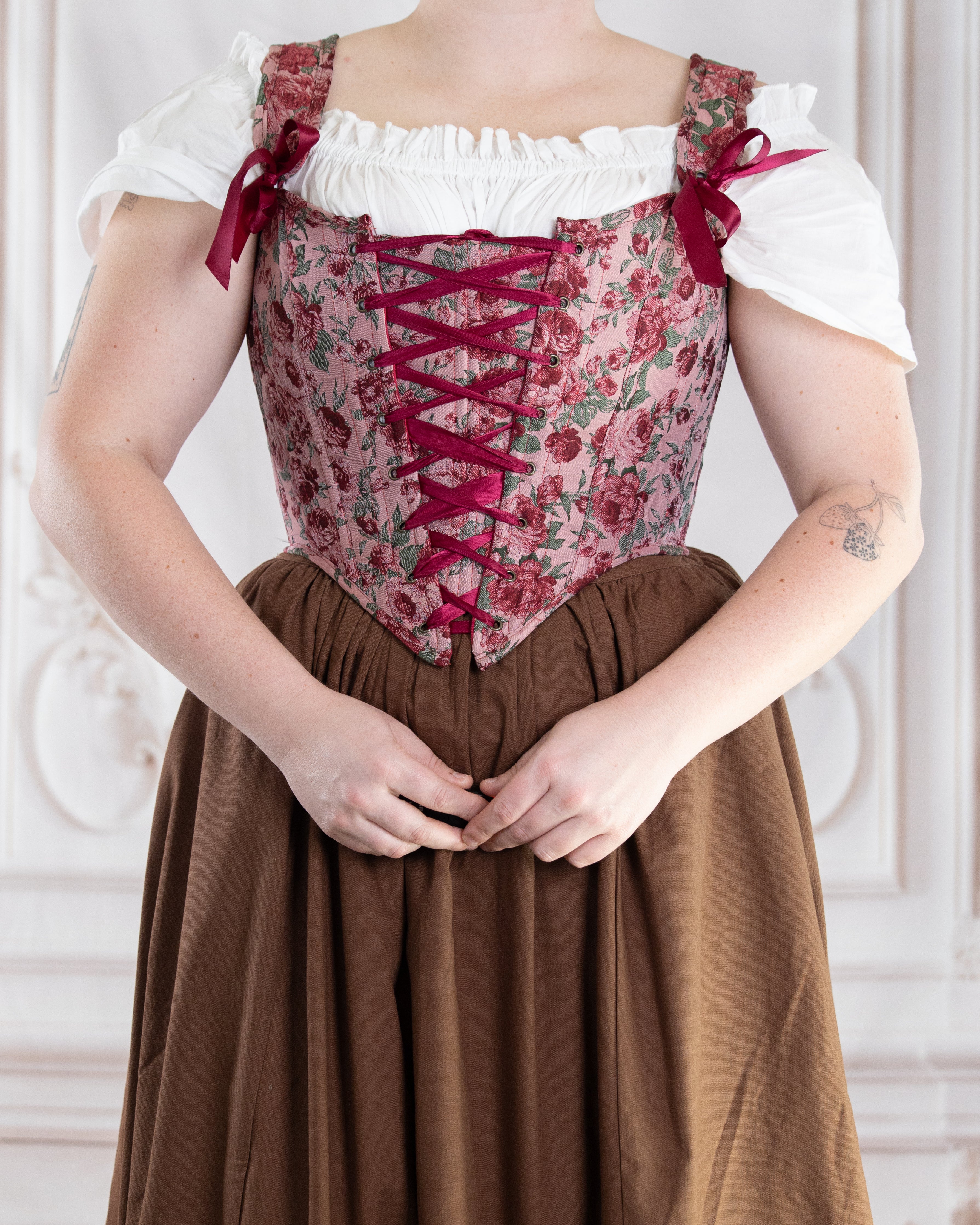 Raspberry Rose Jacquard Corset | Renaissance Bodice From French