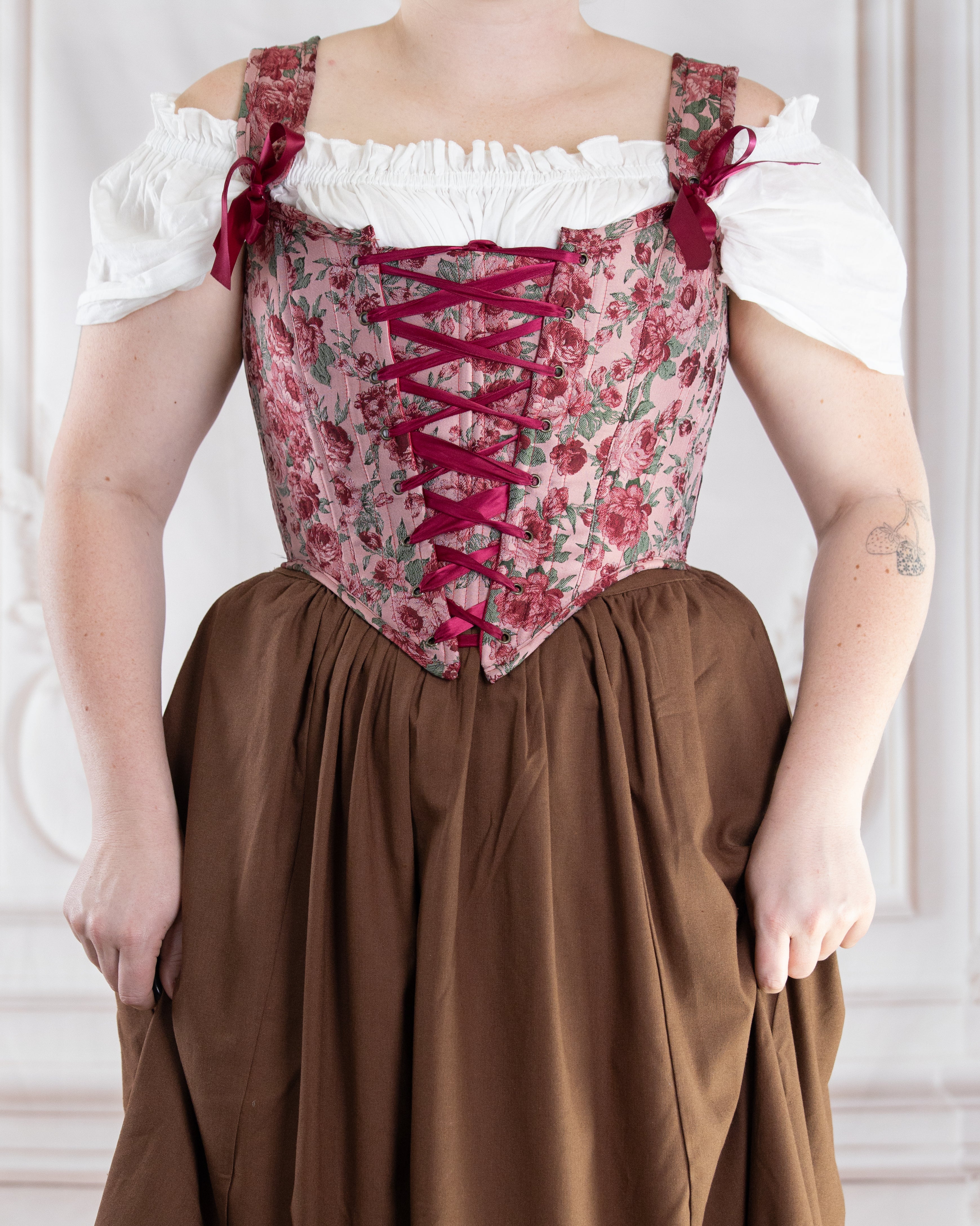 Raspberry Rose Jacquard Corset | Renaissance Bodice From French