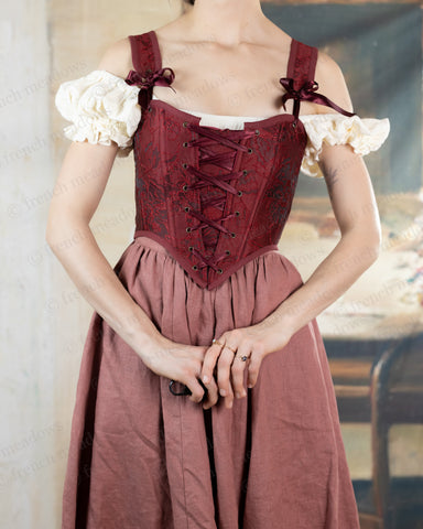 Red Floral Jacquard Corset Top