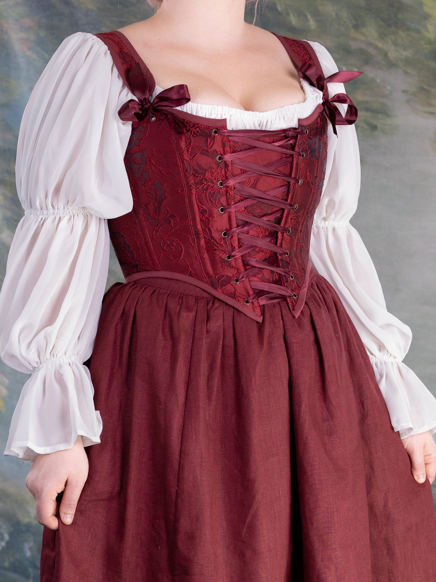 Red Floral Jacquard Corset
