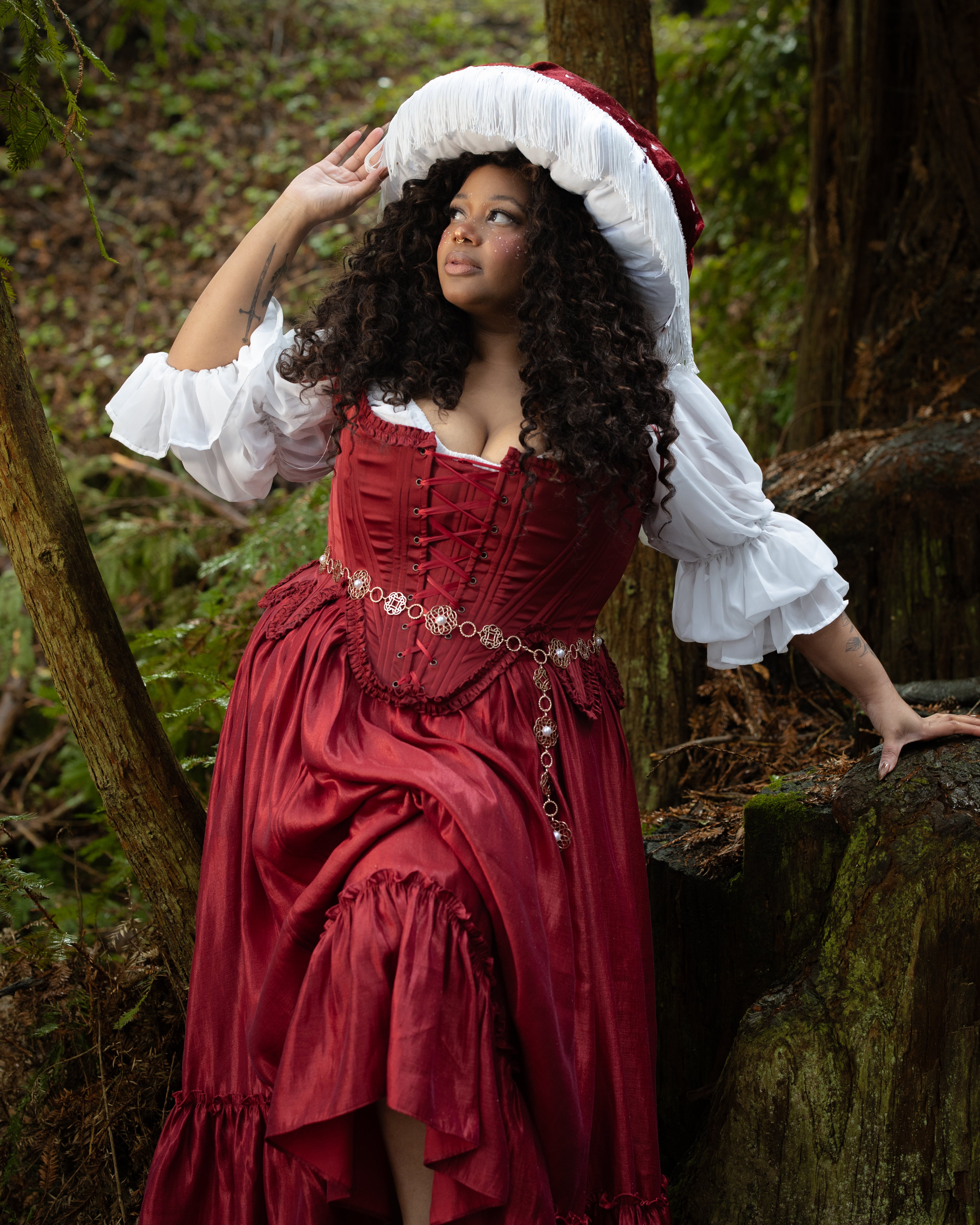 Red Satin 18th Century Stays | Ruffle Rococo Corset – French Meadows