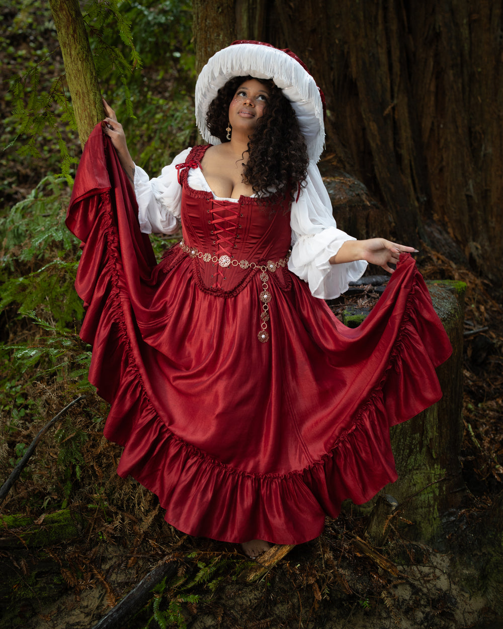 Dark Red Satin Ruffle Skirt