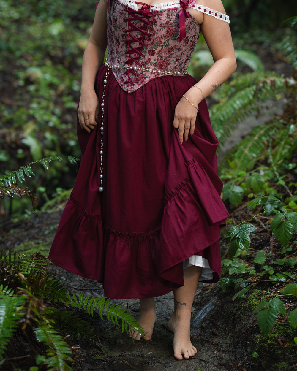 Raspberry Linen Ruffle Skirt