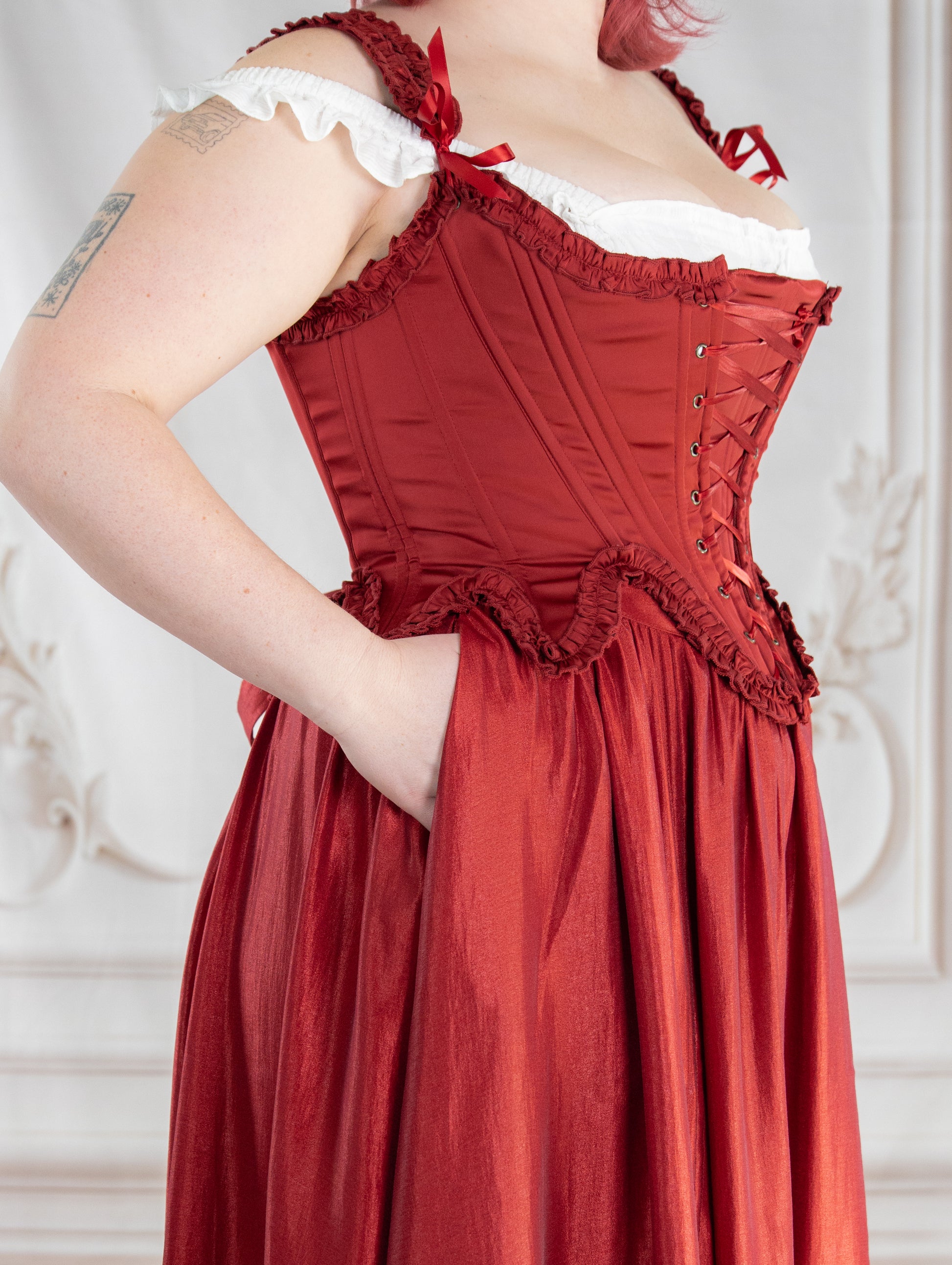 Dark Red Satin Ruffle Skirt Dark Red Satin Ruffle Skirt